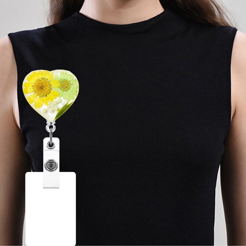 Badge Reel Retractable Flower resin Badge Holder Nursing Name ID Badge Reel Accessories with 360 Degree Swivel Alligator clip