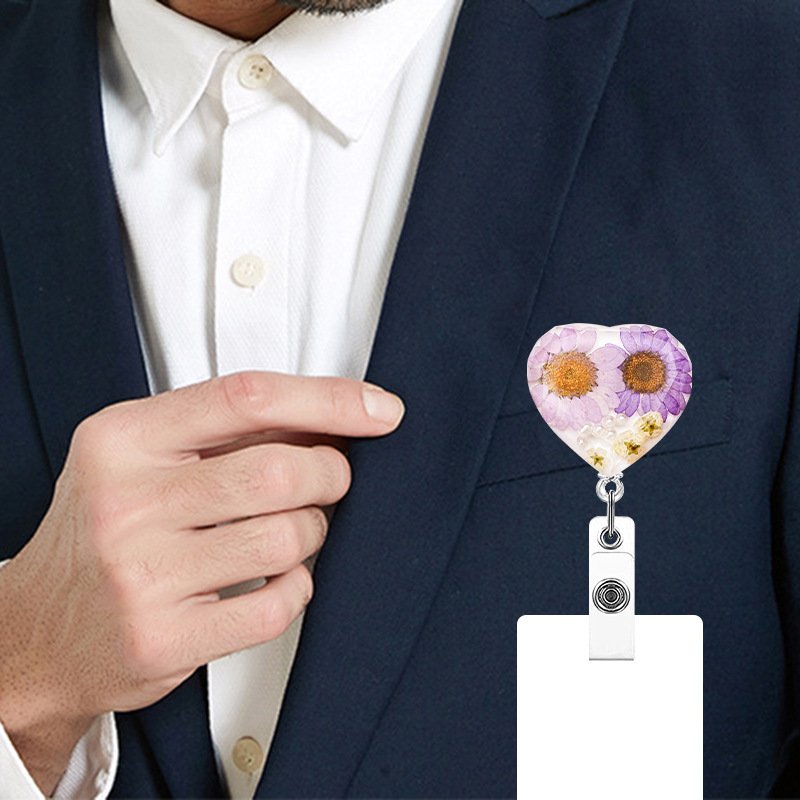 Badge Reel Retractable Flower resin Badge Holder Nursing Name ID Badge Reel Accessories with 360 Degree Swivel Alligator clip