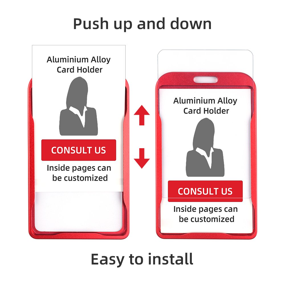 Premium Quality Aluminum Alloy Vertical ID Card Holder Lightweight Badge Protector Metal Card ID Badge Holder