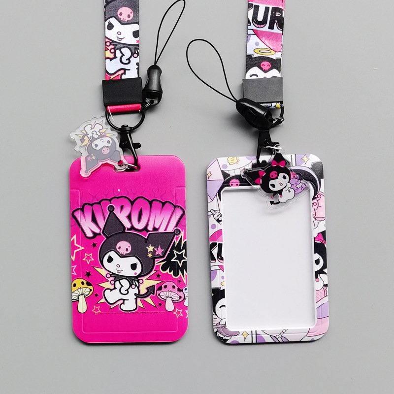 Hot Selling Neck Lanyard Cute Cartoon Kuromi Design Card Holder Case Student Identity Badge Cover Accessories Scalable Card