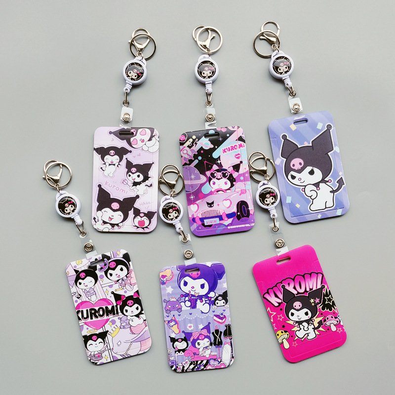 Hot Selling Neck Lanyard Cute Cartoon Kuromi Design Card Holder Case Student Identity Badge Cover Accessories Scalable Card