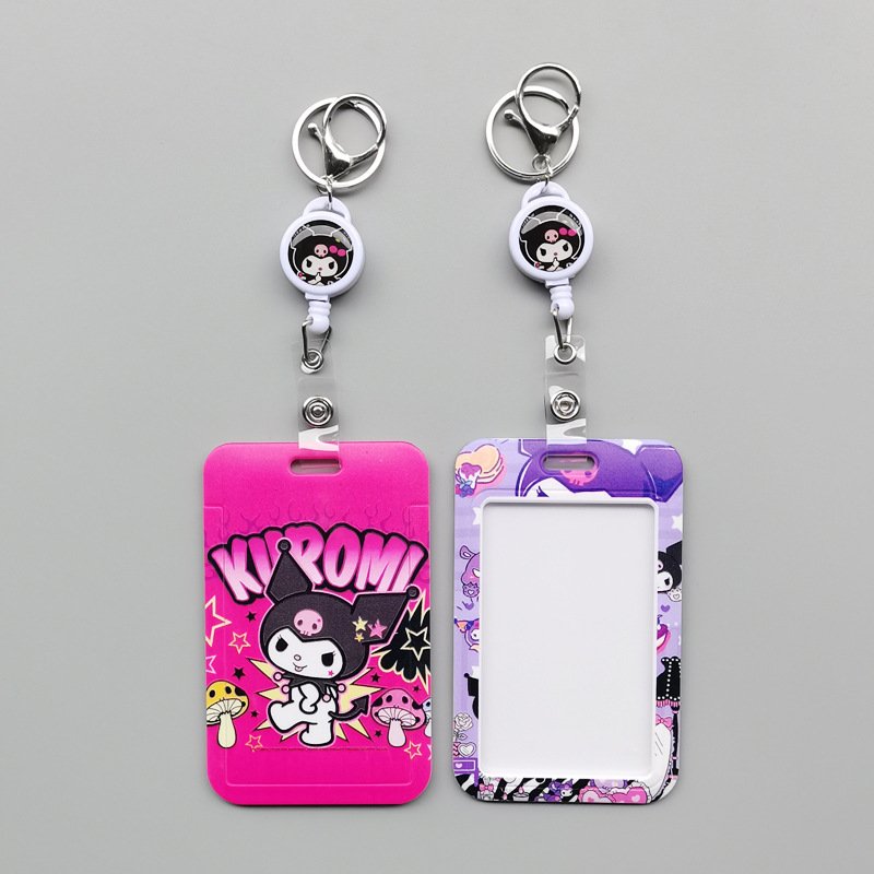 Hot Selling Neck Lanyard Cute Cartoon Kuromi Design Card Holder Case Student Identity Badge Cover Accessories Scalable Card