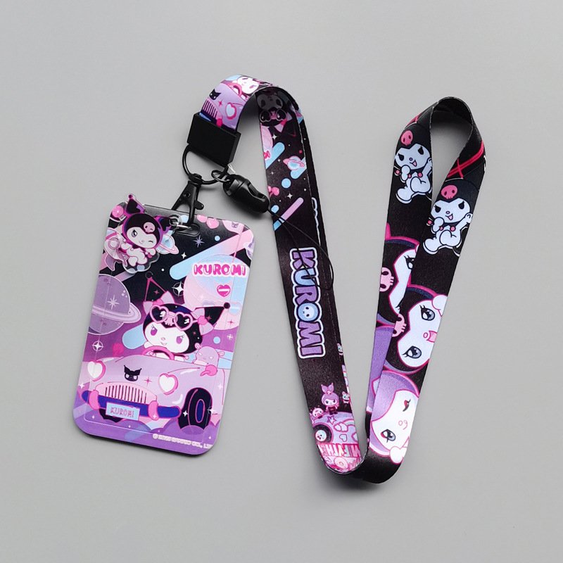 Hot Selling Neck Lanyard Cute Cartoon Kuromi Design Card Holder Case Student Identity Badge Cover Accessories Scalable Card