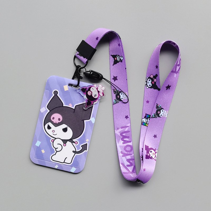 Hot Selling Neck Lanyard Cute Cartoon Kuromi Design Card Holder Case Student Identity Badge Cover Accessories Scalable Card