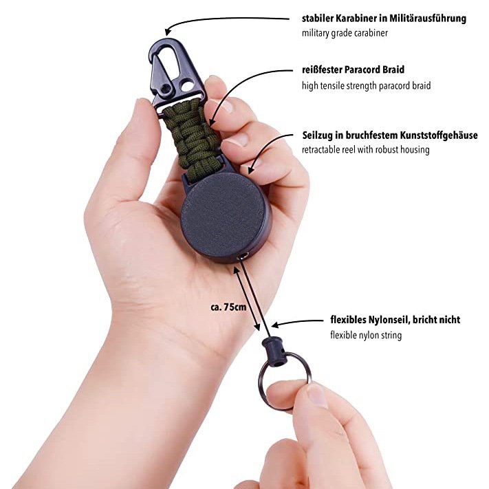 retractable keychain retractable keychain badge holder Belt Clip with Multitool Carabiner for camping