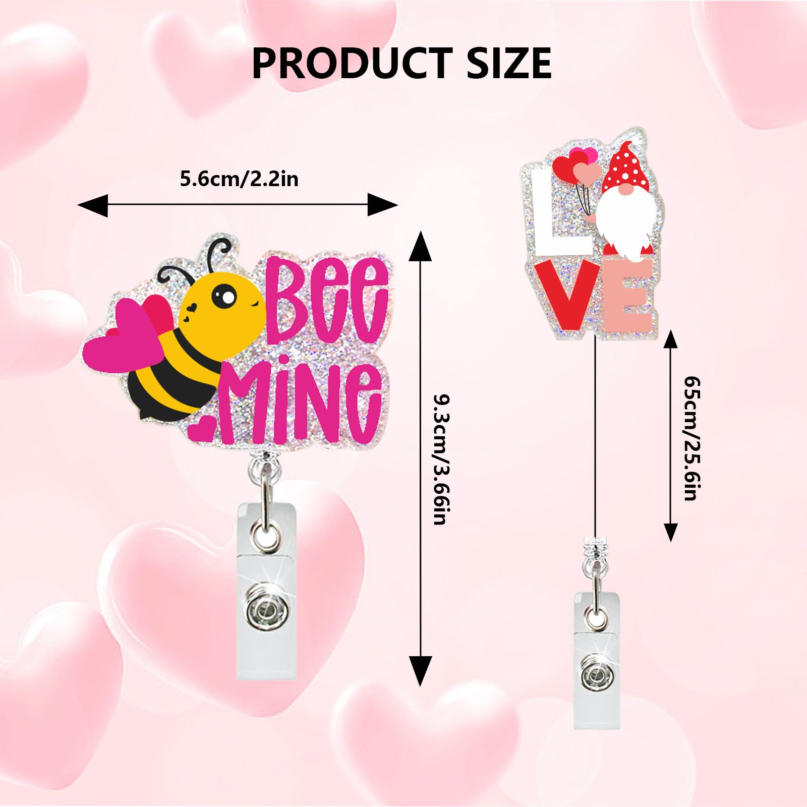 Acrylic Valentine's Day Plastic Retractable Badge Reel ID Card Holder for Teachers and Nurses ID Accessories