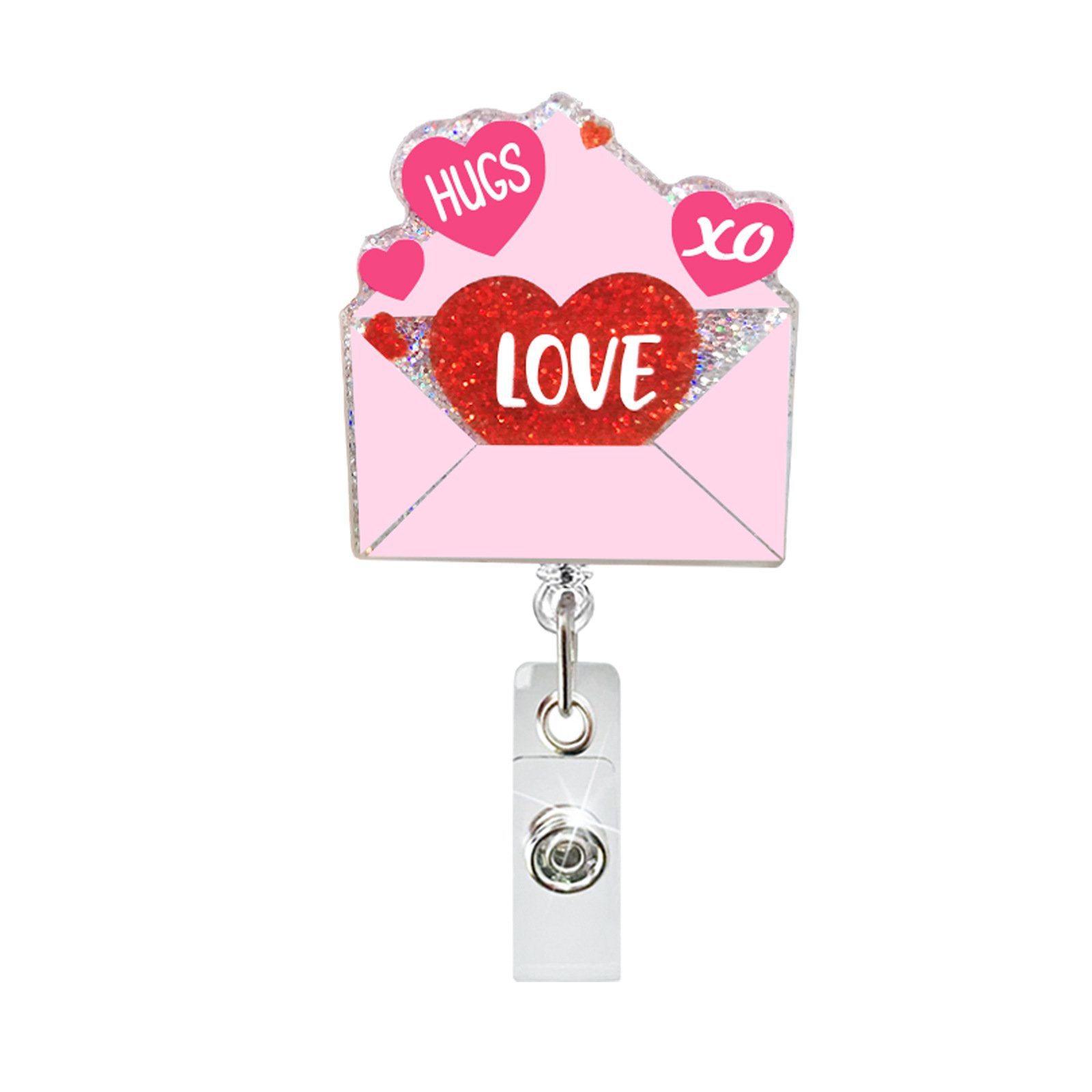 Acrylic Valentine's Day Plastic Retractable Badge Reel ID Card Holder for Teachers and Nurses ID Accessories
