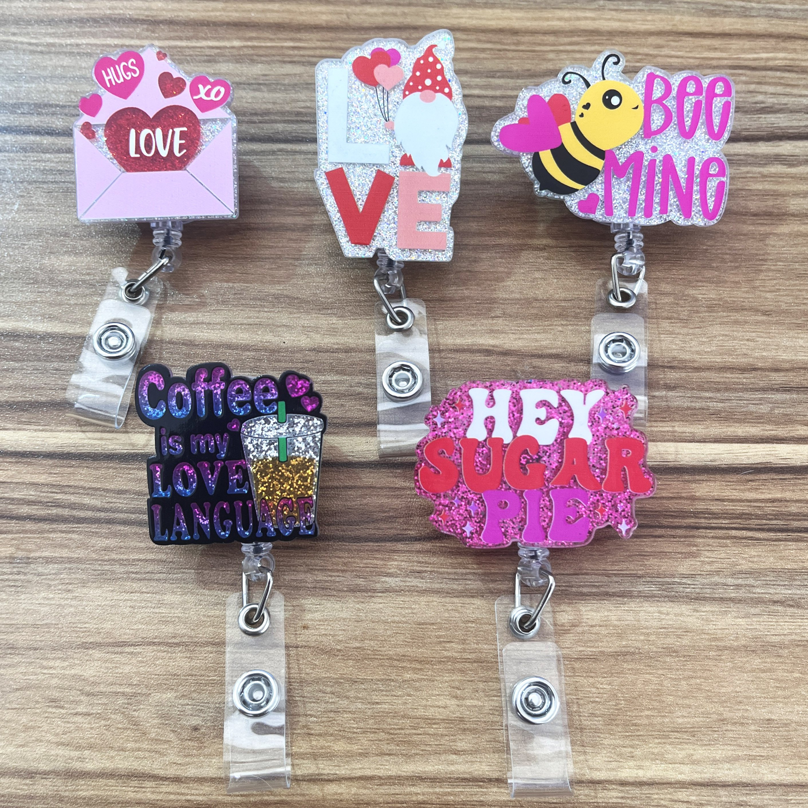 Acrylic Valentine's Day Plastic Retractable Badge Reel ID Card Holder for Teachers and Nurses ID Accessories