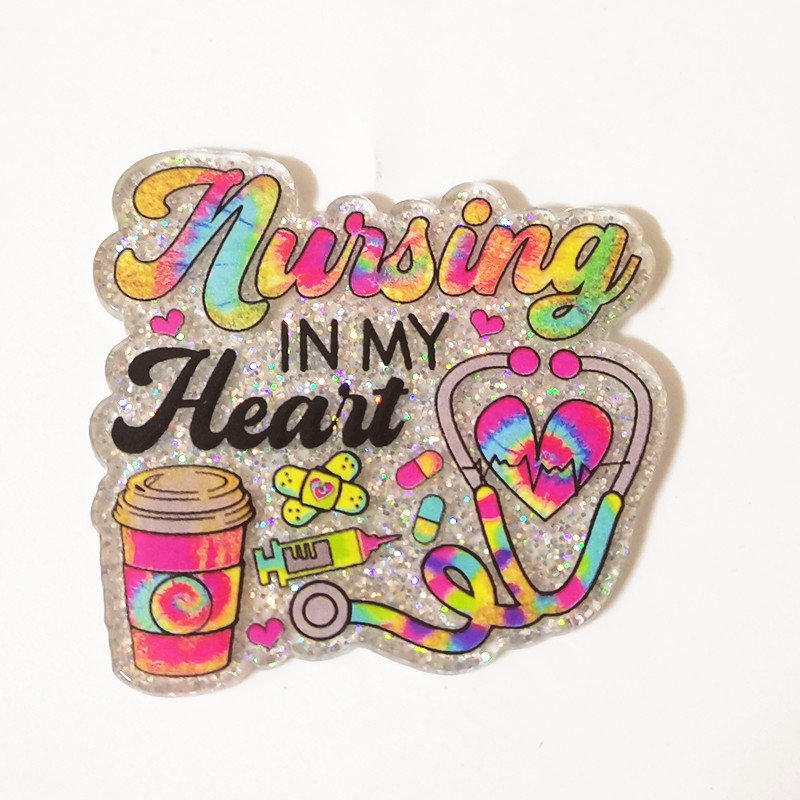 glitter flatback Acrylic Nursing Badge Reel Medical Letters Retractable Clip for Doctor Nurse Accessories no Badge Reel holder