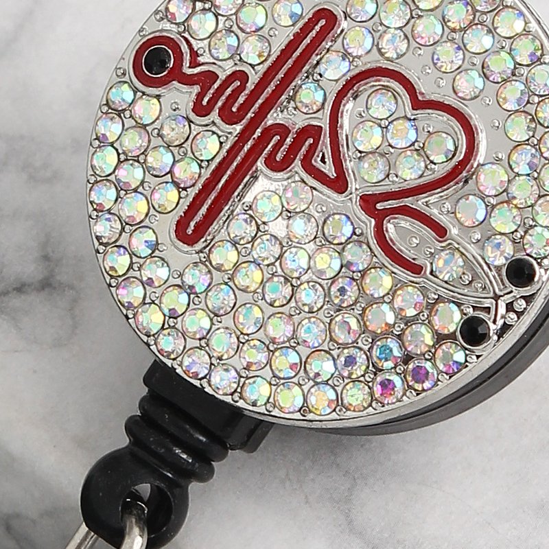 Nurse Retractable Bling Rhinestone ID Card Holder RN Badge Reel Medical with Alligator Clip for School Office Doctor