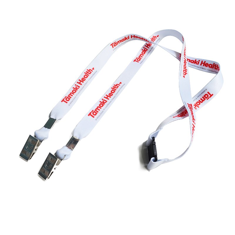 Promotional Sublimation Silkscreen Printed Breakaway ID Holder Lanyard Neck Strap Custom Logo with Double Metal Bulldog Clip