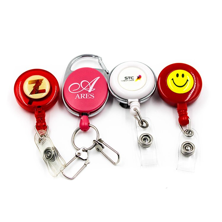 cheap Id Card Holder Badge Reel promotional items custom logo high quality retractable metal badge reel nurse with hook clips
