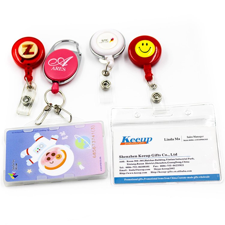 cheap Id Card Holder Badge Reel promotional items custom logo high quality retractable metal badge reel nurse with hook clips