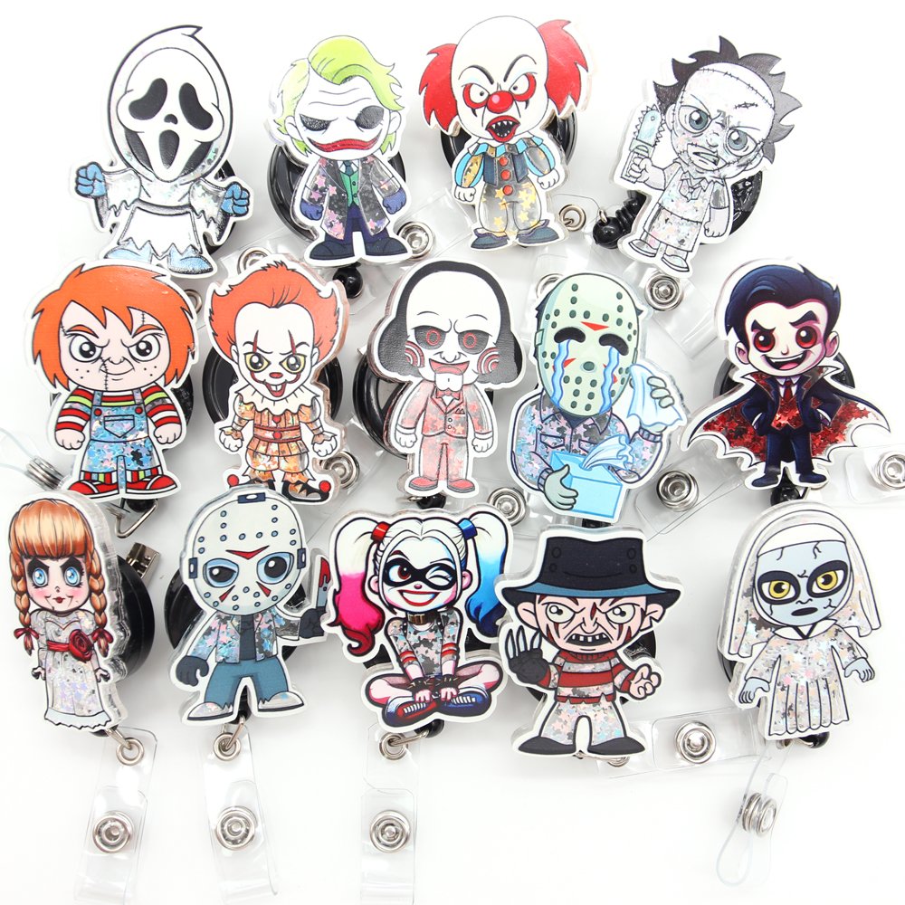 Factory Custom Halloween Theme Horror Cartoon Acrylic Badge Reel Customize Badge Holder Accessories