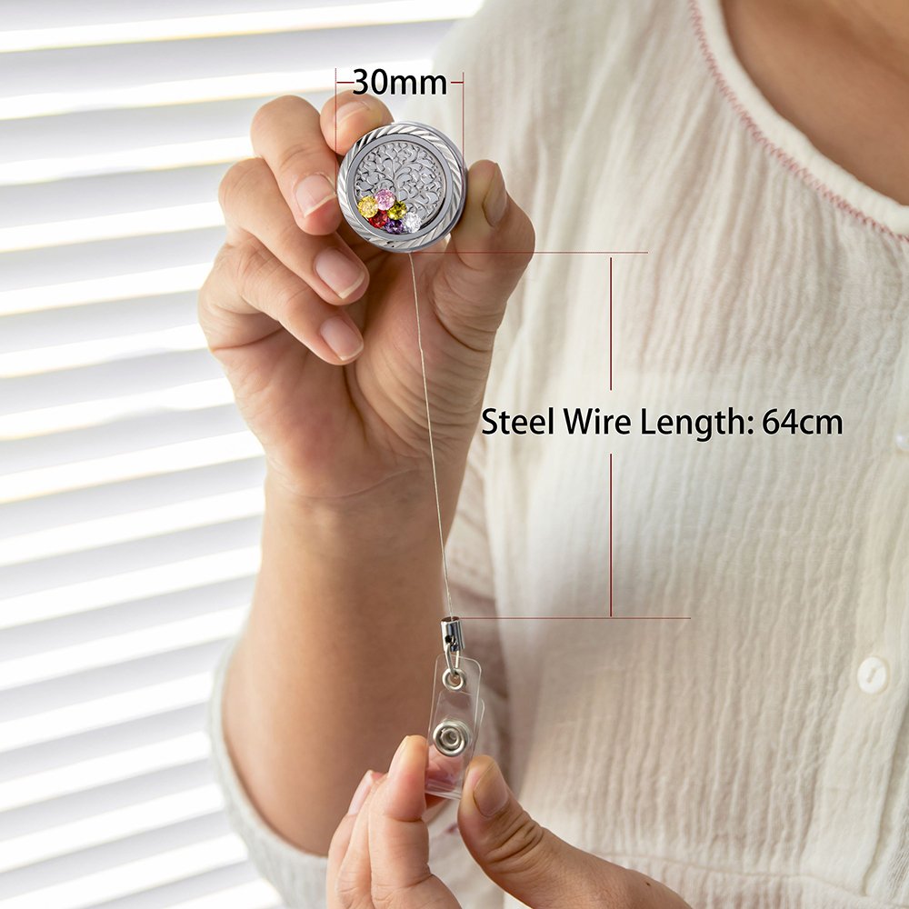 Fashion Stainless Steel Floating Charm Rhinestone Memory Locket Retractable ID Badge Holder for Doctor Nurse
