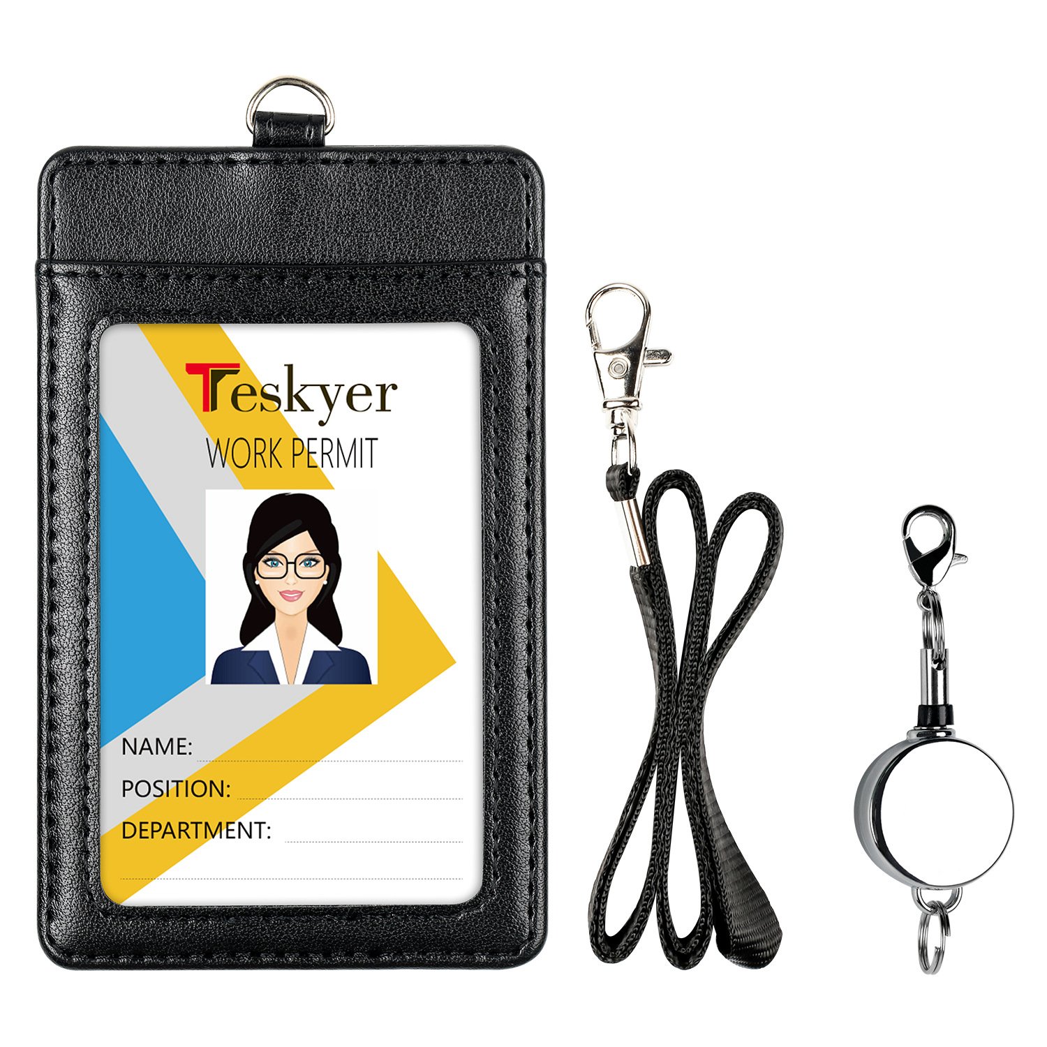 2 Pack ID Badge Holder with Clip Badge Reels Retractable Id Card Vertical Lanyard Holder with Carabiner Badge Reel