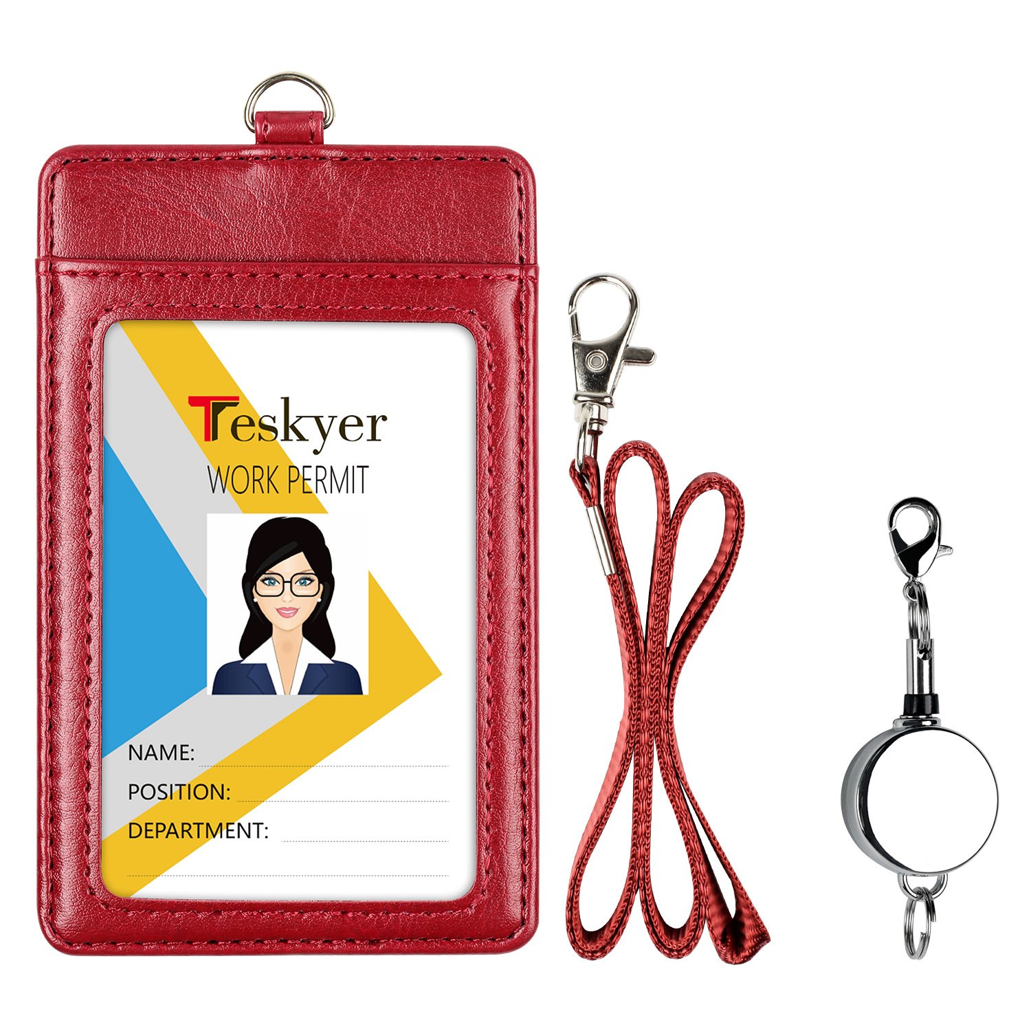 2 Pack ID Badge Holder with Clip Badge Reels Retractable Id Card Vertical Lanyard Holder with Carabiner Badge Reel