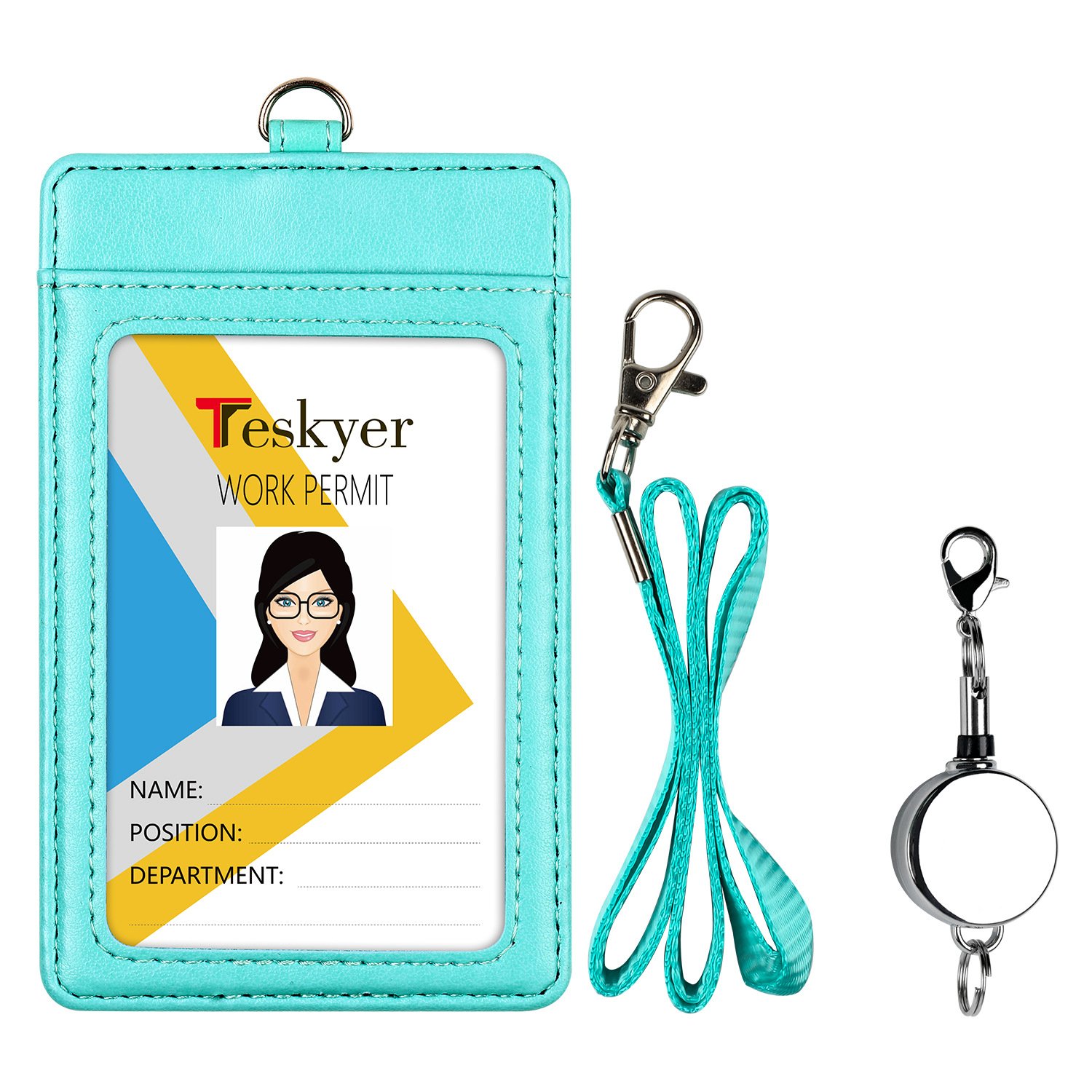 2 Pack ID Badge Holder with Clip Badge Reels Retractable Id Card Vertical Lanyard Holder with Carabiner Badge Reel