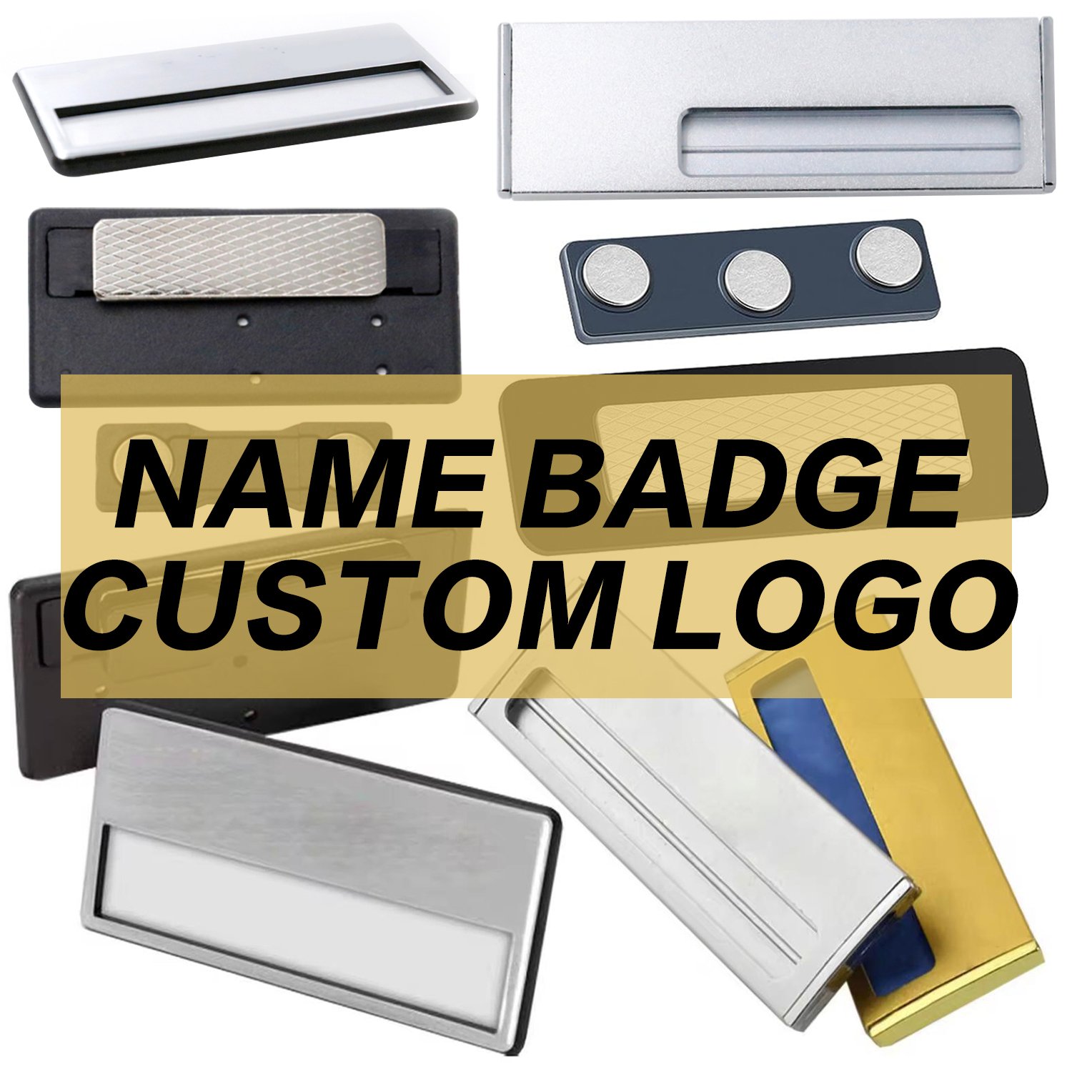 Custom Logo Rectangular Reusable Name Tag Pin Badge Holder Metal Sublimation Blank Magnetic Gold Staff Magnet Name Plate Badge
