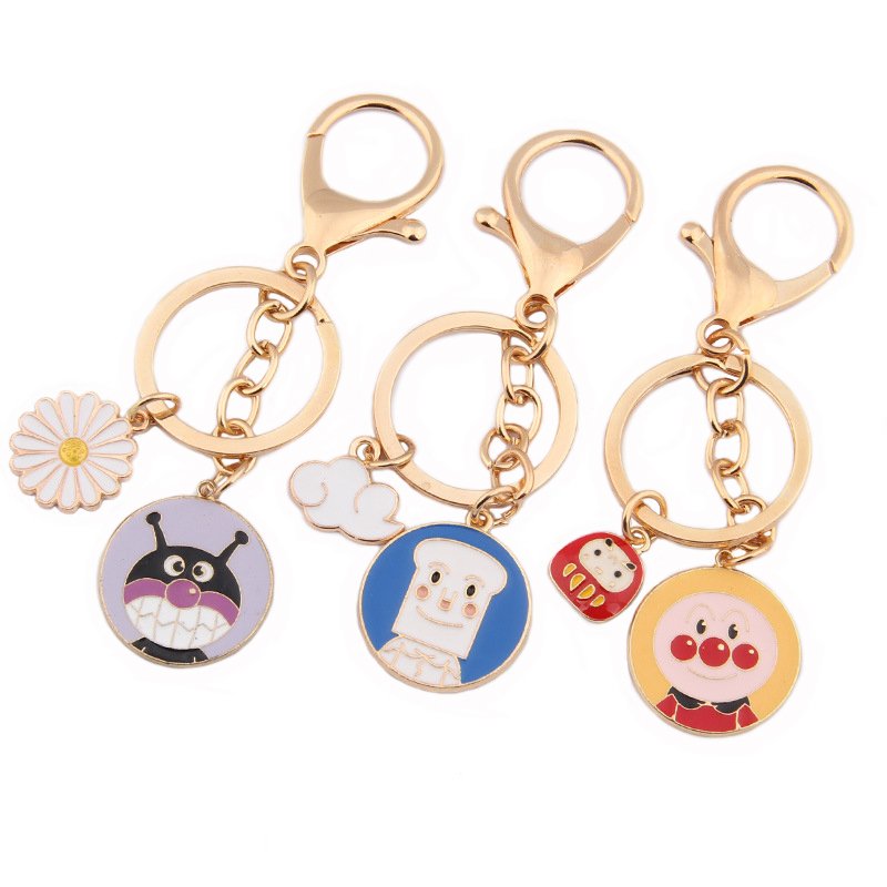 Luxury Funky Women Girls Key Holder Homemade Kirsite Steel Metal Enamel Anime Keychain Set Metal Badge Key Chains