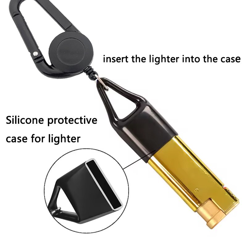 P-082 4CM Black Retractable Badge Reel Clipper Lighter Holder Customized Logo Premium Lighter Simplicity Leash Lighter Sleeve
