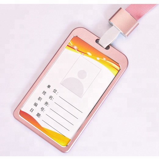 China manufacturer business work name metal ID badge holder with lanyard