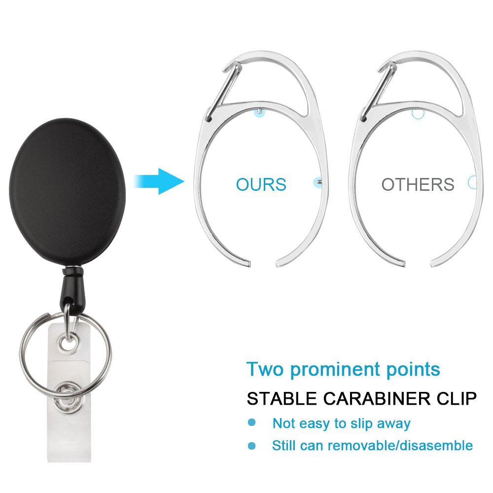 Black ABS Carabiner Retractable Pull ID Card Holders Badge Reel With Belt Clip