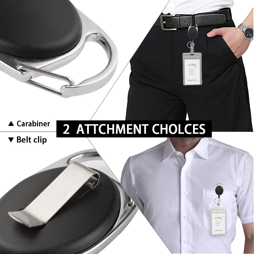 Black ABS Carabiner Retractable Pull ID Card Holders Badge Reel With Belt Clip