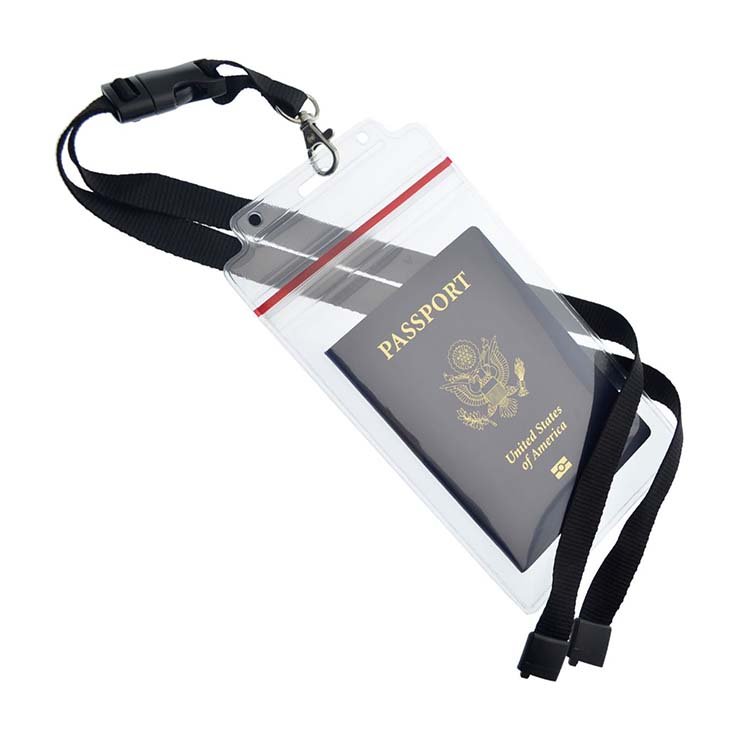 Custom Logo Waterproof Clear Plastic Travel Cruise ID Card Holder Resealable PVC Passport Cover with Stylish Lanyards