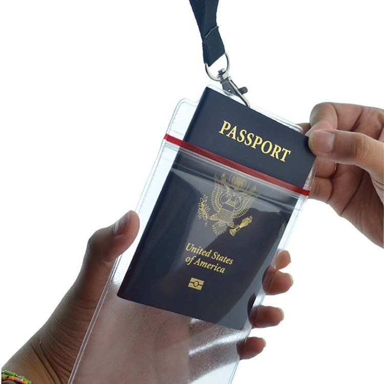 Custom Logo Waterproof Clear Plastic Travel Cruise ID Card Holder Resealable PVC Passport Cover with Stylish Lanyards