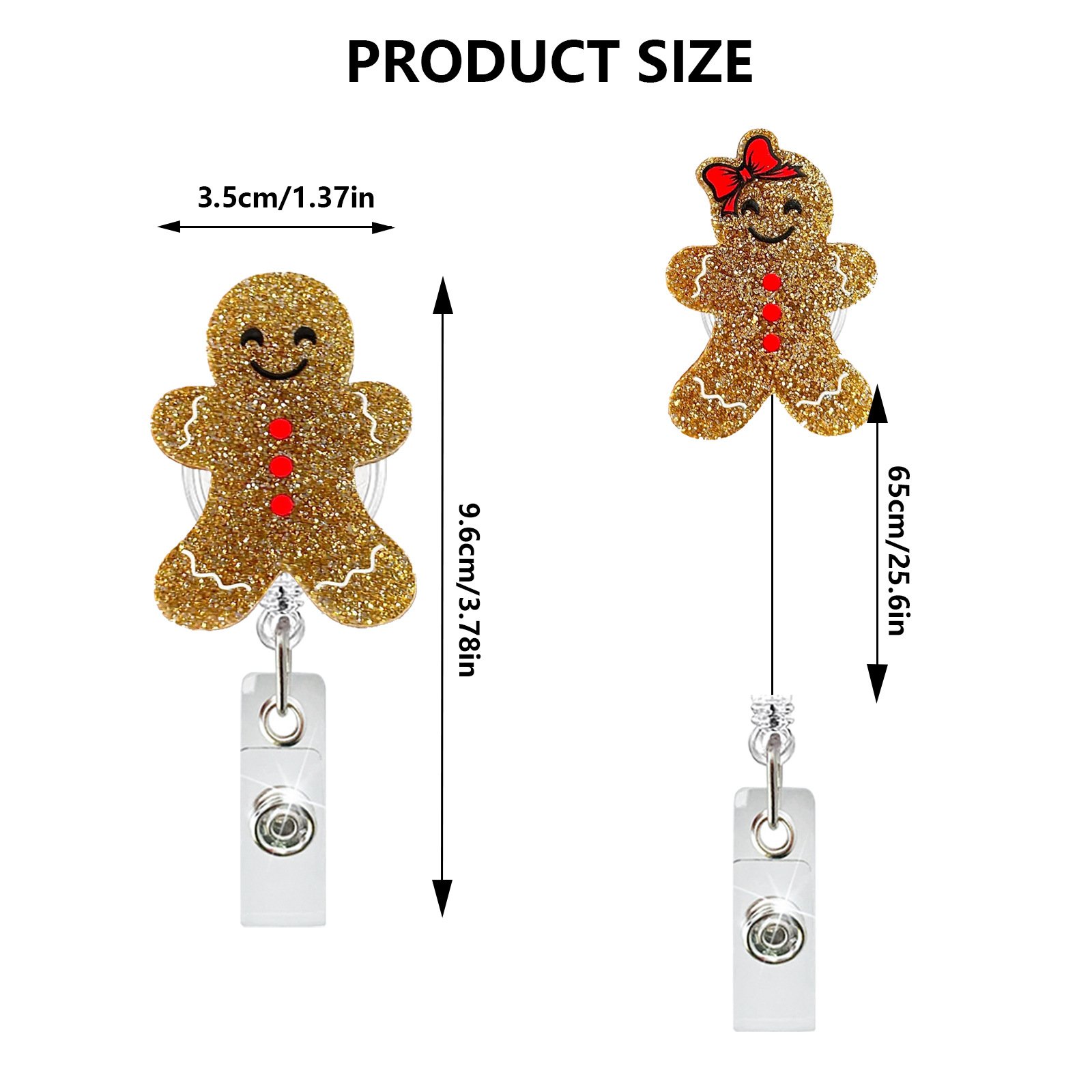 A-025 New Christmas Gingerbread Man Glitter Acrylic Nurse Badge Reel Retractable Badge Clip with Rotating Alligator Back Clip