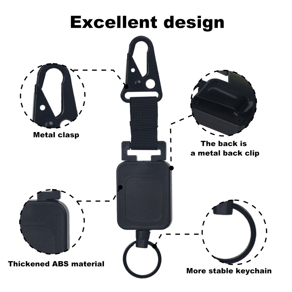 Multifunctional High Stretch Easy To Pull D Hook Stainless Steel Heavy Duty Metal Id Reractable Badge Holder With Carabine Reel