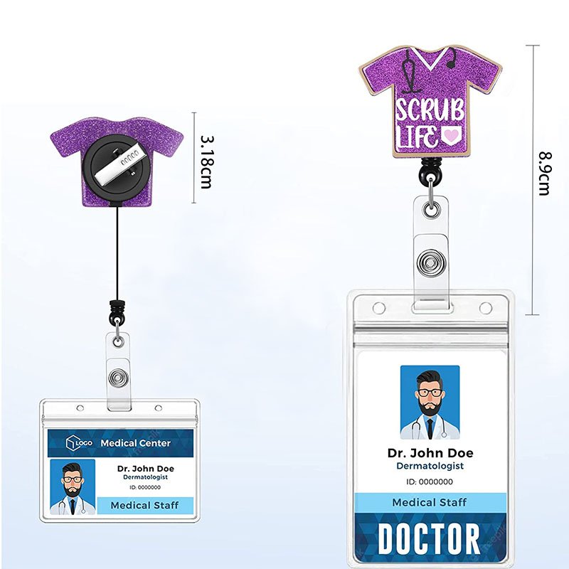 Office Supply Nurse Accessories Coffee Scrubs Shiny Glitter Nurse Accessories Acrylic ID Badge Card Pull Reel