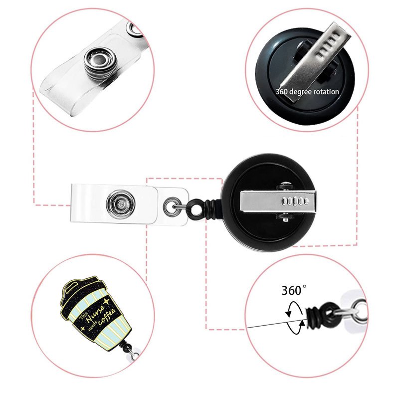 Office Supply Nurse Accessories Coffee Scrubs Shiny Glitter Nurse Accessories Acrylic ID Badge Card Pull Reel