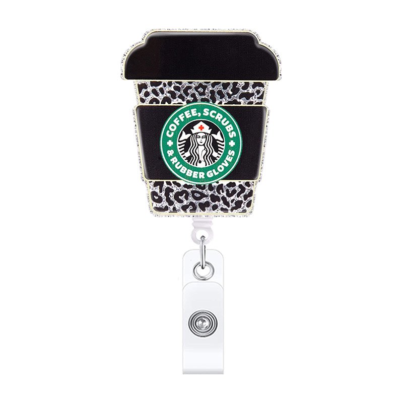 Office Supply Nurse Accessories Coffee Scrubs Shiny Glitter Nurse Accessories Acrylic ID Badge Card Pull Reel