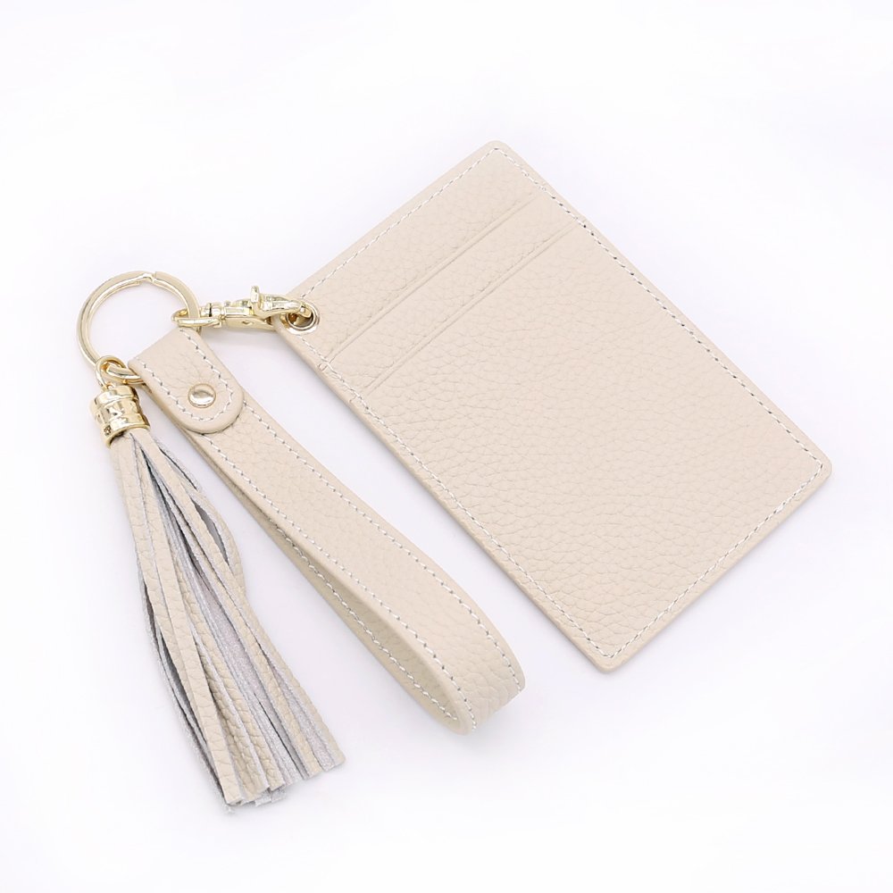 High Quality Genuine Leather Business ID Card Holder Keychain Credit Card Holder Wallet Wristlet ID Holder With Tassels