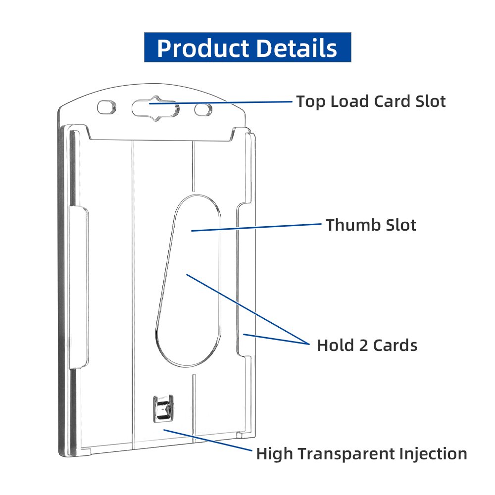 Heavy Duty Plastic ID Card Holder Transparent Card Protector Clear Protective Badge Cover with Thumb Slot for Credit Card