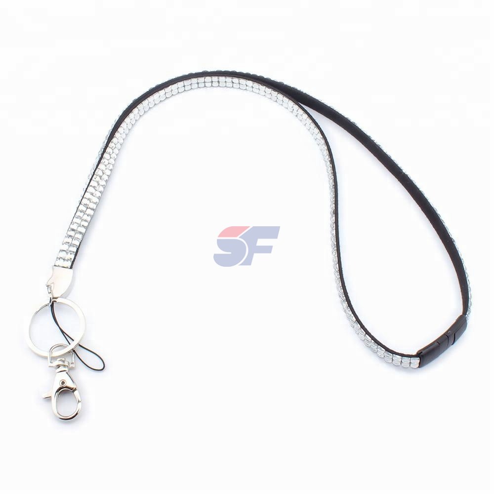 Rhinestone Crystal Bling Lanyard with Key Chain and Lobster Clip for ID Badge Holder