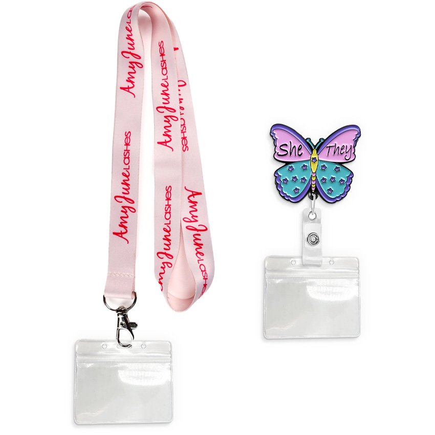 Wholesale designer pom pom ball keychain lanyard printed id badge holder lanyard with logo custom
