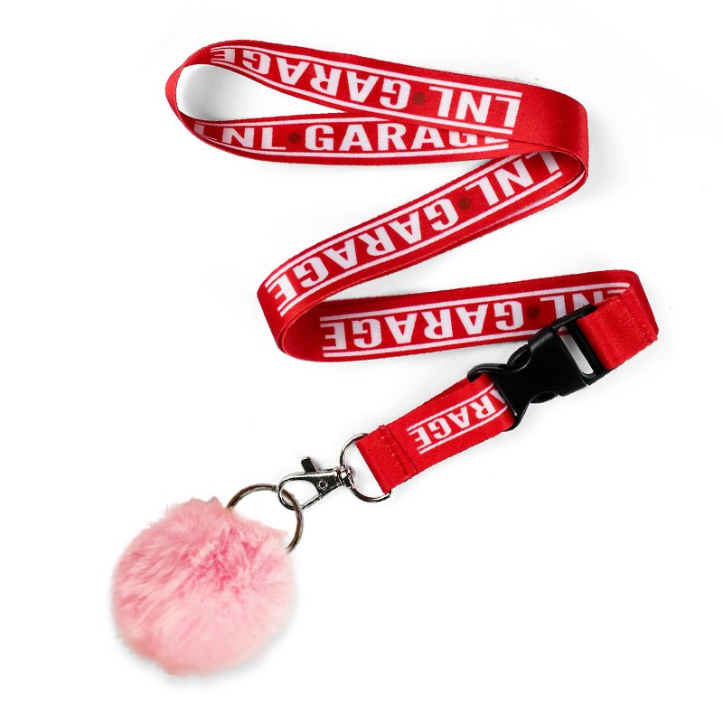 Wholesale designer pom pom ball keychain lanyard printed id badge holder lanyard with logo custom