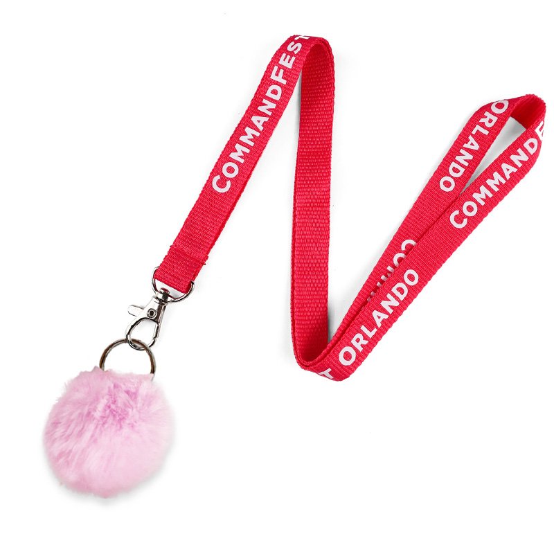 Wholesale designer pom pom ball keychain lanyard printed id badge holder lanyard with logo custom