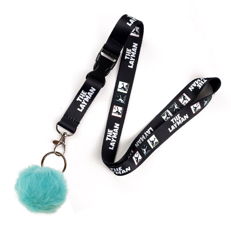 Wholesale designer pom pom ball keychain lanyard printed id badge holder lanyard with logo custom