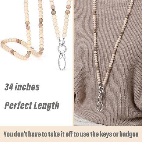 Wholesale custom hanging rope card holder necklace made of wooden natural stone beads hanging rope keychain