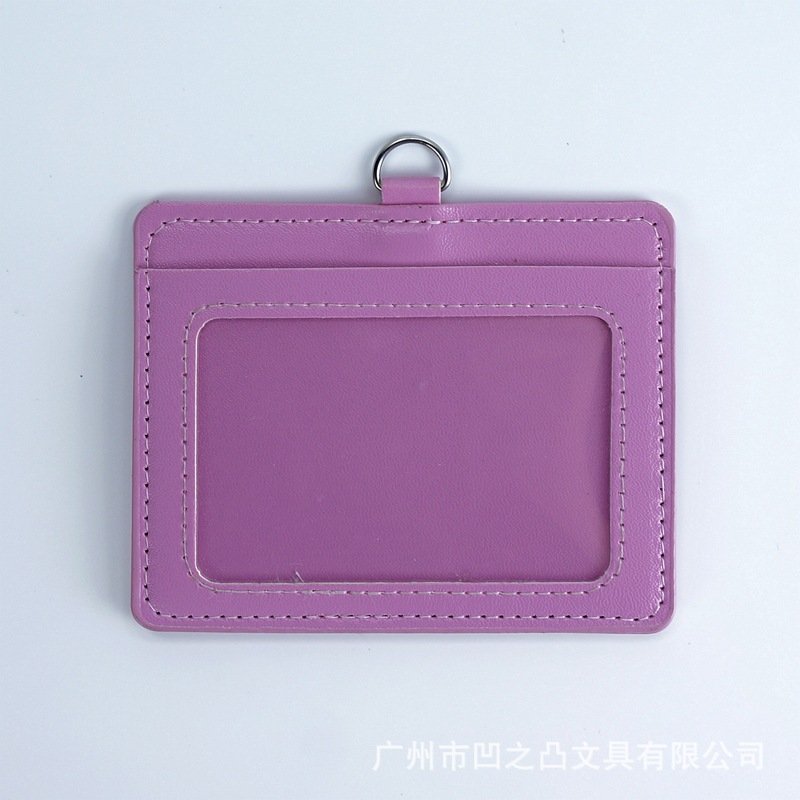 Leather badge holder id card holder with snap closure Polyester Lanyard large capacity secure badge holder