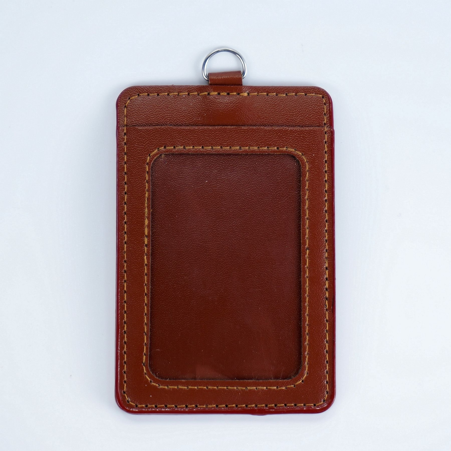 Leather badge holder id card holder with snap closure Polyester Lanyard large capacity secure badge holder