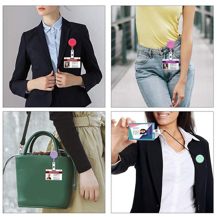 Plastic Retractable ID Card Badge Holder Reels with Clip Name Reel Round Office School Supplies Retractable Lanyard Badge Holder