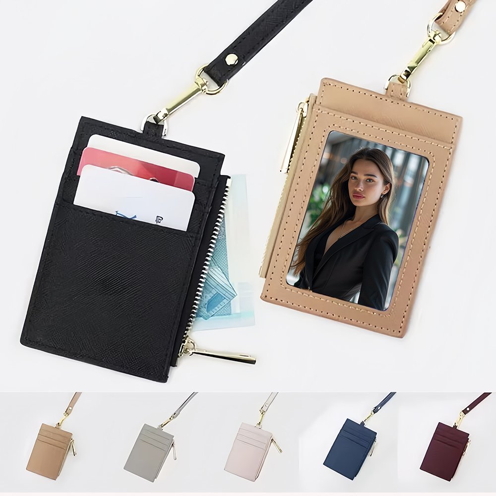 Cartera De Hombres Oem Odm Custom Logo Business Card Case Split Saffiano Leather Employee Name Badge Id Card Holder With Lanyard
