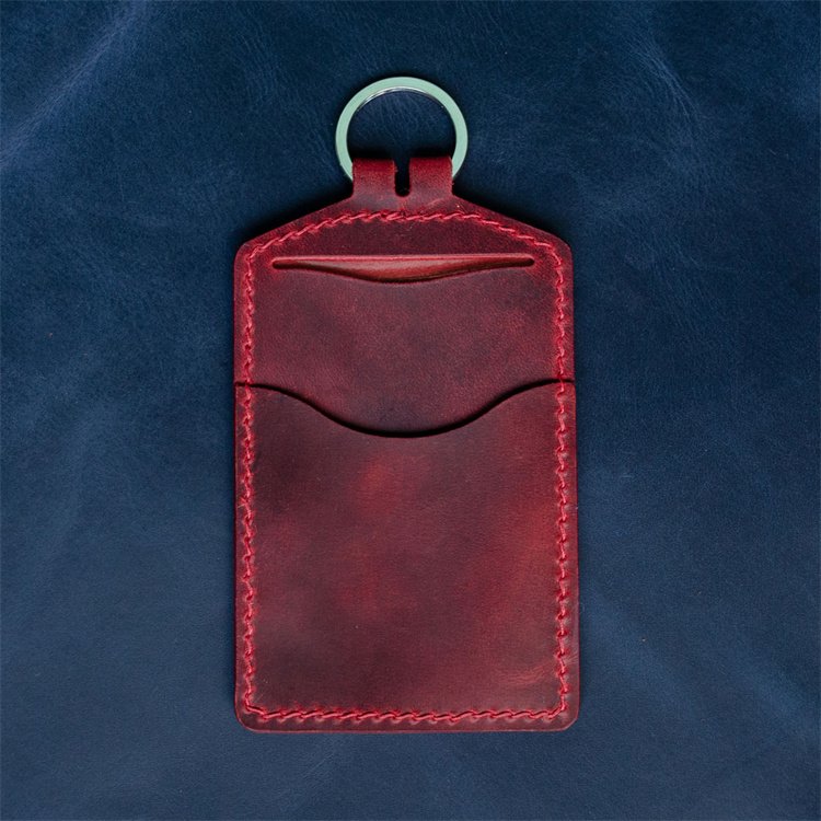 Hot sale Japanese style pebble leather business credit ID card holder flat card pocket with lanyard