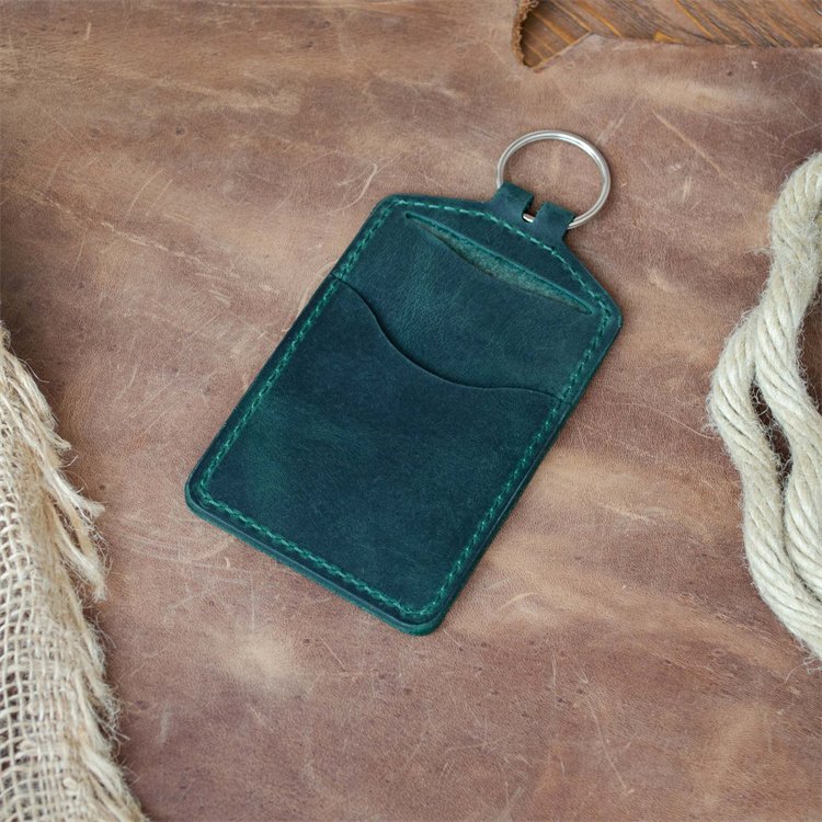 Hot sale Japanese style pebble leather business credit ID card holder flat card pocket with lanyard