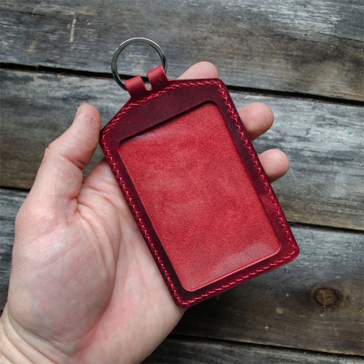 Hot sale Japanese style pebble leather business credit ID card holder flat card pocket with lanyard